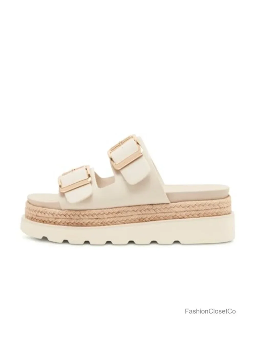 Raffia and Synthetic Platform Sandals with Buckle - Comfortable Summer Slide